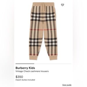 Burberry Kids Vintage Check cashmere trousers Size 8